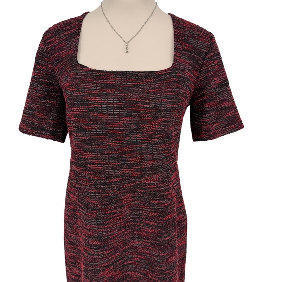 Ann Taylor Tweed Knit Square Neck Short Sleeve Sheath Dress Sz 6 Career Preppy - Picture 3 of 16